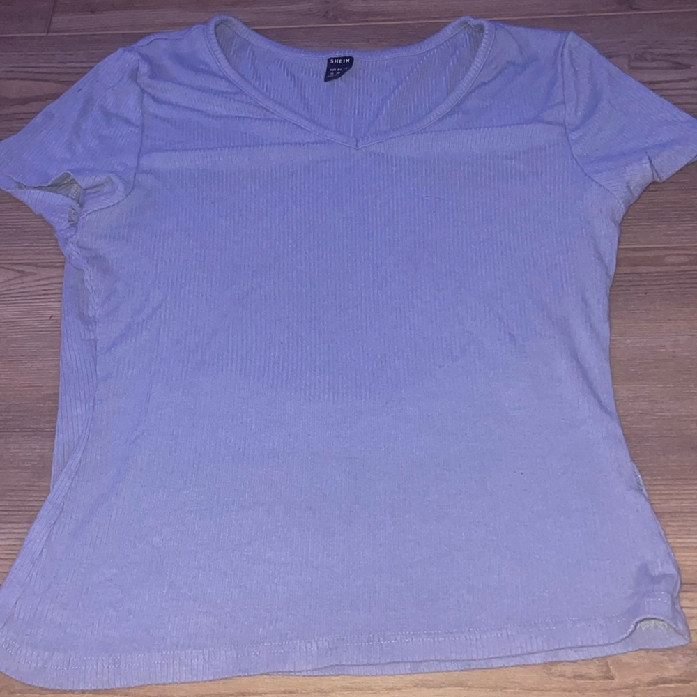 blue , v neck shien shirt